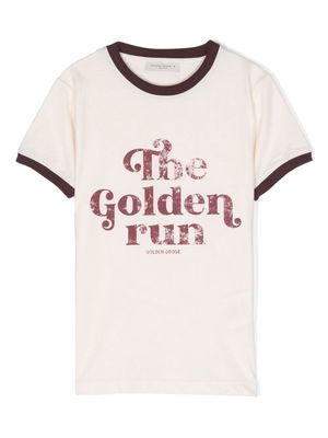 Golden Goose Kids contrast-trim slogan-print cotton T-shirt - Neutrals