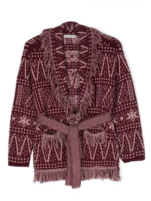 Golden Goose Kids intarsia-knit frayed-edge cardigan - Purple