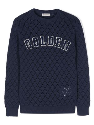 Golden Goose Kids logo-appliqué cotton jumper - Blue