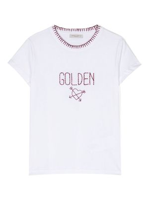 Golden Goose Kids logo-embroidered cotton T-shirt - White
