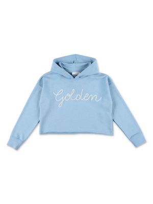 Golden Goose Kids logo-embroidered cropped hoodie - Blue