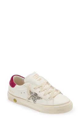 Golden Goose Kids' May Glitter Star Low Top Sneaker in White/Platinum/Magenta