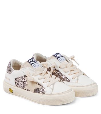 Golden Goose Kids May leather and glitter sneakers
