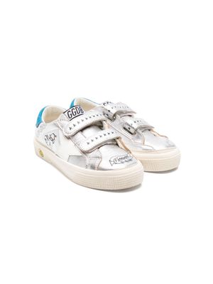 Golden Goose Kids May School graffiti-print laminated-leather sneakers - Silver