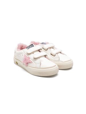 Golden Goose Kids May School shearling-star leather sneakers - White