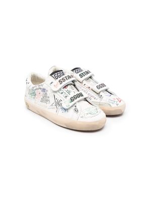 Golden Goose Kids sketch-print touch-strap leather sneakers - White