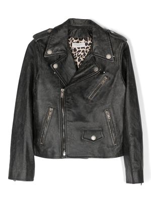 Golden Goose Kids zip-up leather jacket - Black