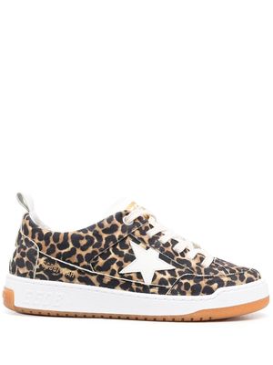 Golden Goose leather leopard-print sneakers - Brown