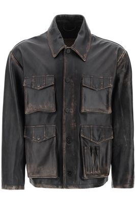 Golden Goose Leone Aviator Jacket In Lived-in-effect Leather