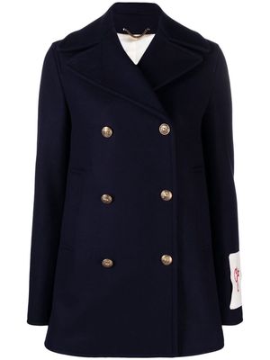 Golden Goose logo-patch double-breasted coat - Blue