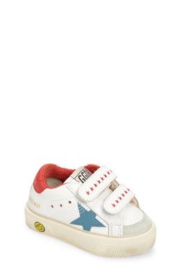 Golden Goose May School Leather Sneaker in White/Blue/Red