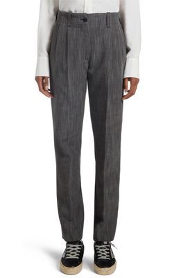 Golden Goose Mélange Tapered Virgin Wool Blend Trousers in Grey/White