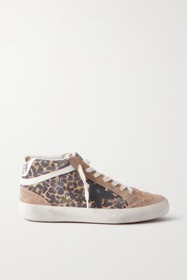 Golden Goose - Mid Star Distressed Leather-trimmed Leopard-print Suede Sneakers - Animal print