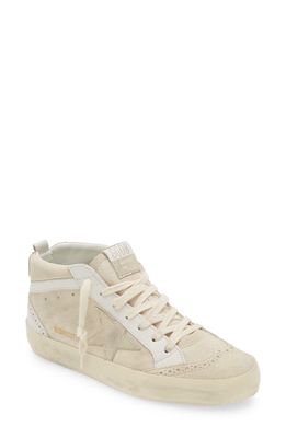 Golden Goose Mid Star Leather Sneaker with Genuine Shearling Trim in Latte