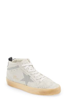 Golden Goose Mid Star Sneaker in White/Silver Crystal