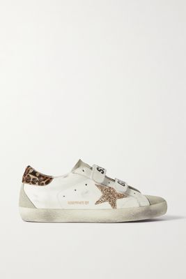 Golden Goose - Old School Pony Hair-trimmed Distressed Glittered Leather And Suede Sneakers - White