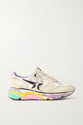 Golden Goose - Running Sole Distressed Leather And Canvas Sneakers - Off-white