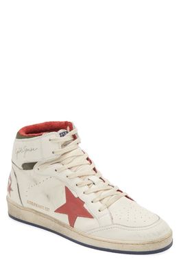 Golden Goose Sky Star High Top Sneaker in White/Army Green/Red