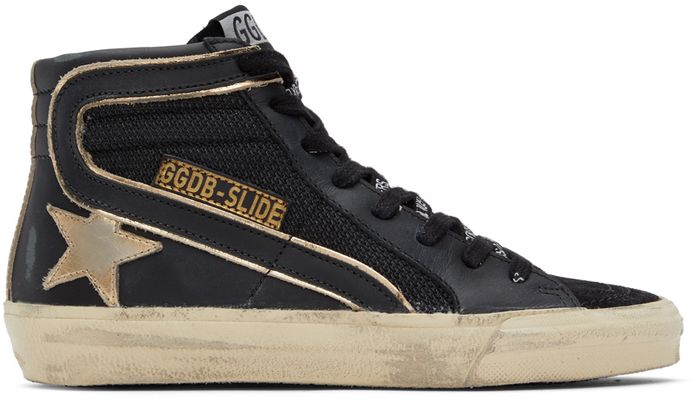 Golden Goose SSENSE Exclusive Black & Gold Slide Sneakers