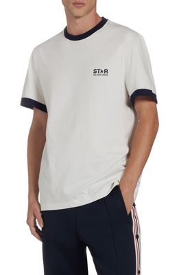 Golden Goose Star Cotton Ringer T-Shirt in Heritage White/Dark Blue