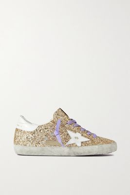 Golden Goose - Super-star Distressed Glittered Leather Sneakers - IT35