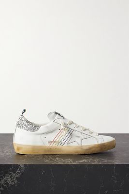Golden Goose - Super-star Embroidered Distressed Glittered Leather Sneakers - White