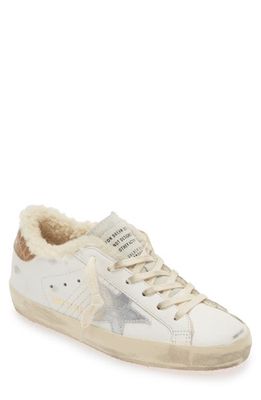 Golden Goose Super-Star Genuine Shearling Low Top Sneaker in White/Silver at Nordstrom, Size 9Us