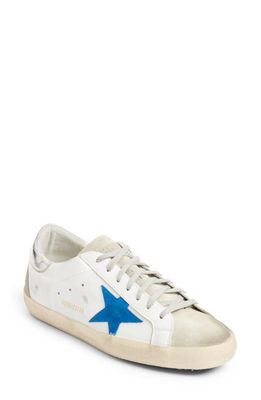 Golden Goose Super-Star Low Top Sneaker in White/Electric Blue/Silver