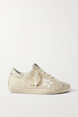 Golden Goose - Super-star Metallic Leopard-print Distressed Leather And Suede Sneakers - Cream