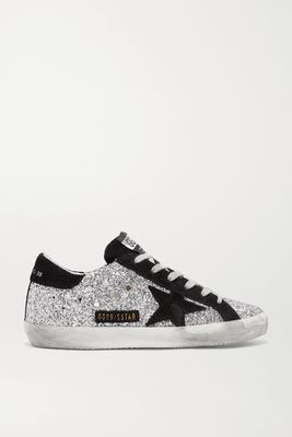 Golden Goose - Superstar Glittered Leather And Suede Sneakers - Silver