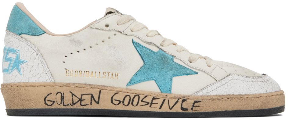 Golden Goose White & Blue Ball Star Low-Top Sneakers