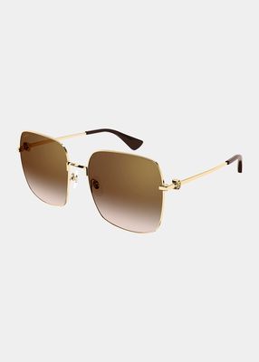 Golden Gradient Logo Square Metal Sunglasses
