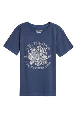 GOLDEN HOUR Amsterdam Tulips Boyfriend T-Shirt in Medieval Blue