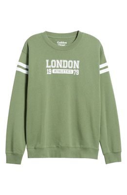 GOLDEN HOUR London Athletics Fleece Varsity Sweatshirt in Green