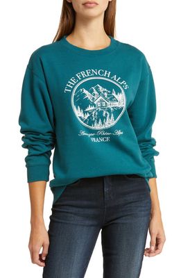 GOLDEN HOUR The French Alps Graphic Sweatshirt in Washed Deep Teal