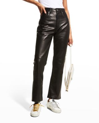 Golden Leather Cropped Flare Pants