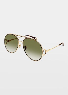 Golden Tortoiseshell Metal Aviator Sunglasses