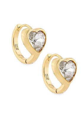 Goldtone & Crystal Heart Huggie Hoop Earrings