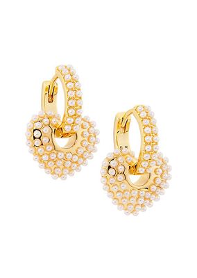 Goldtone & Imitation Pearl Huggie Hoop Drop Earrings