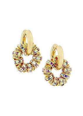 Goldtone & Iridescent Crystal Wheel Hoop Earrings