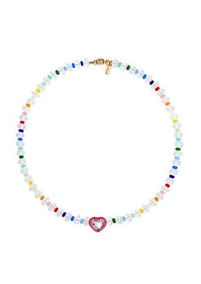 Goldtone, Enamel, Glass & Crystal Heart Necklace