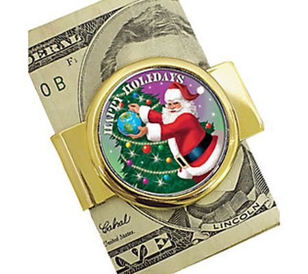 Goldtone Money Clip with Colorized JFK Half Dol lar Santa Coin