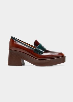 Gomma Leather Block-Heel Penny Loafers