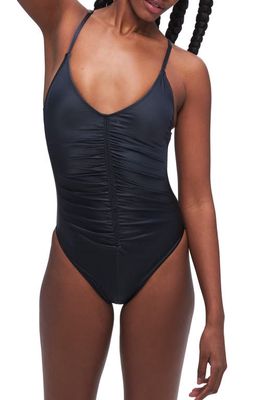 Good American Always Ruched One-Piece Swimsuit in Black001