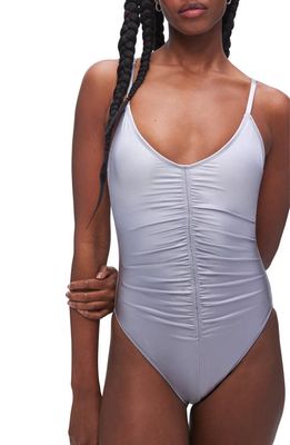 Good American Always Ruched One-Piece Swimsuit in Silver001