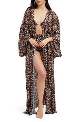 Good American Animal Print Plissé Cover-Up Wrap in Good Leopard003