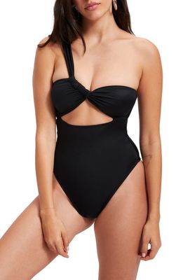 Good American Bali Cutout One-Shoulder One-Piece Swimsuit in Black
