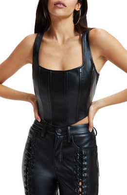 Good American Better Than Leather Faux Leather Corset in Black001