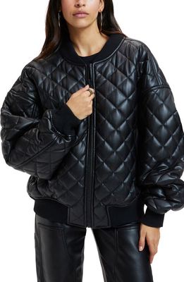 Good American Better Than Leather Faux Leather Quilted Bomber Jacket in Black001