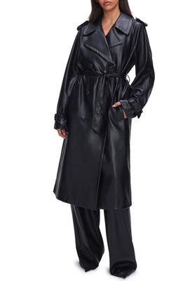 Good American Chino Faux Leather Trench Coat in Black001